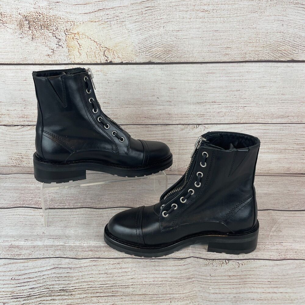 AllSaints Ariel Womens Sz 35 (5-5.5) Leather Boots Black Combat Moto - Picture 2 of 10